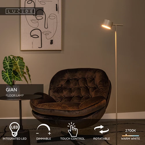 Lucide GIAN - Floor lamp - LED Dim. - 1x9W 2700K - Taupe - USP